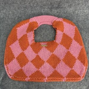KOPARI Knit Argyle Bag Pink Orange Circle Handbag Purse Preppy Boho Slouchy